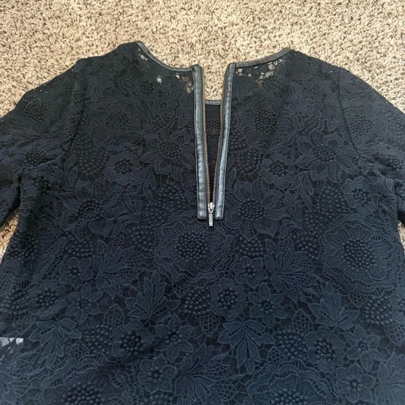 Joie Black Lace Whimsigoth Long Sleeve Top Faux Leather Collar Size Medium - Picture 8 of 8